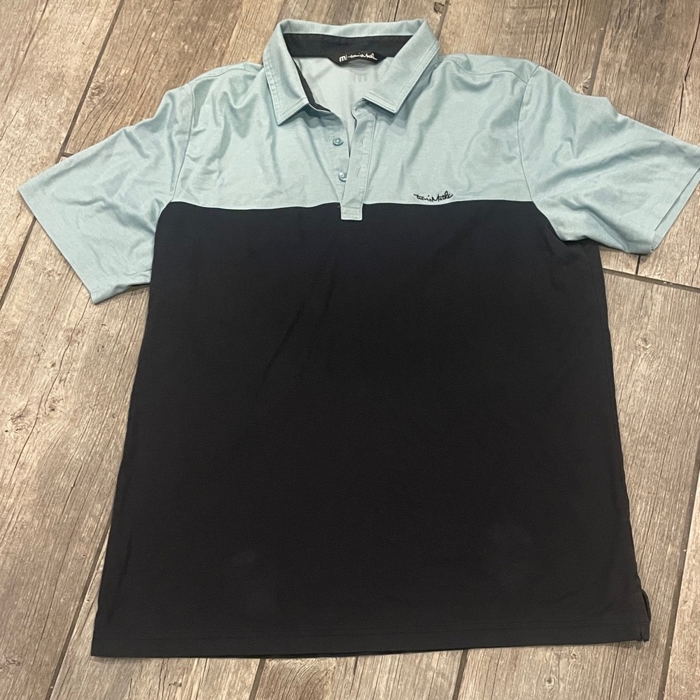 Travis Mathew Black and Light Blue Polo Shirt